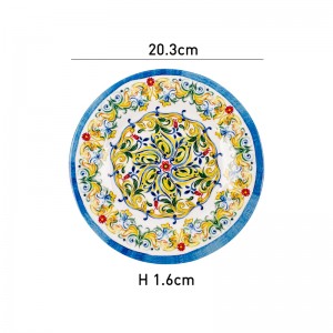 Custom Dishes for Restaurant 8 inch Flower Printing Melamine Foodware Plate