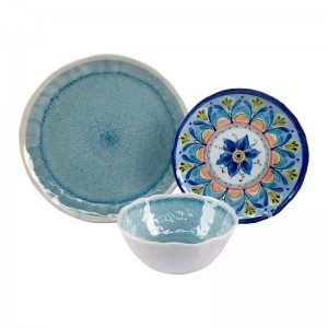 Juego de cena de melamina de 3 piezas, diseño marroquí, utensilios de cocina personalizados, vajilla de melamina, juego de vajilla de melamina