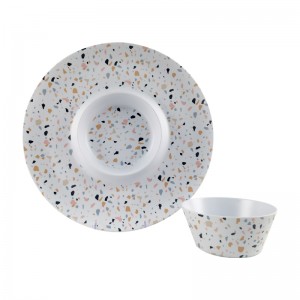 Newly Designed Series Terrazzo design Series Kitchenware Product Bamboo Fiber Plate And Bowl