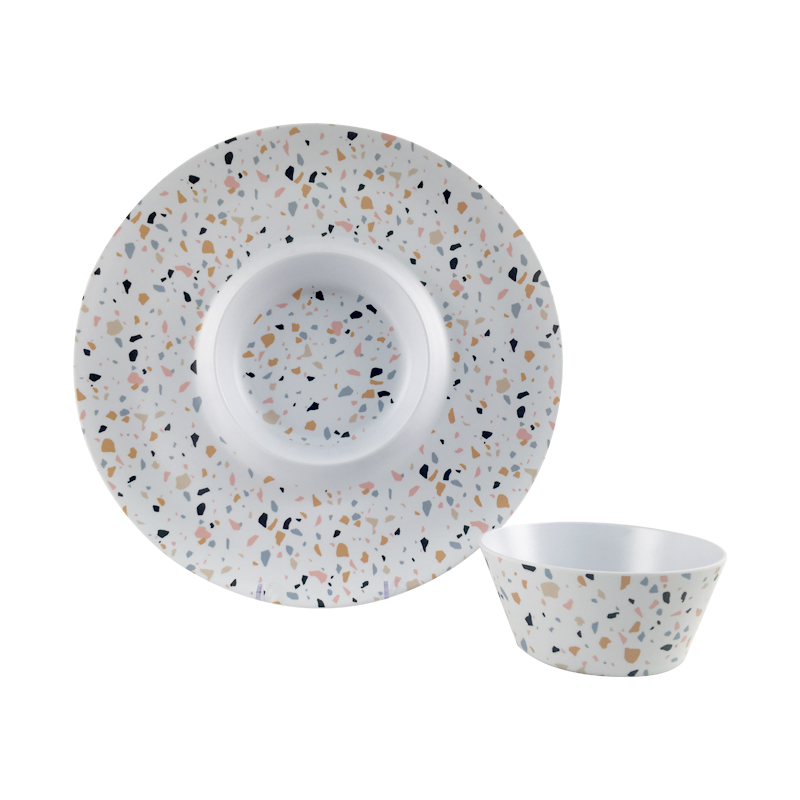 China Cheap price Dinnerware Set Melamine Indian Style - Newly Designed Series Terrazzo design Series Kitchenware Product Bamboo Fiber Plate And Bowl – BECO