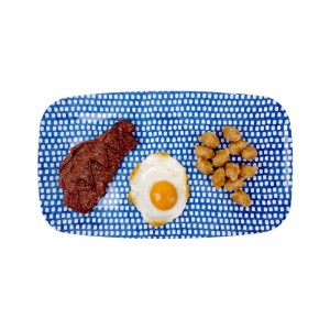 Aukštos kokybės Šiaurės šalių mėlynos ir baltos spalvos taškinės melamino lėkštės 10/12 colių restorano melamino vakarienės lėkštės