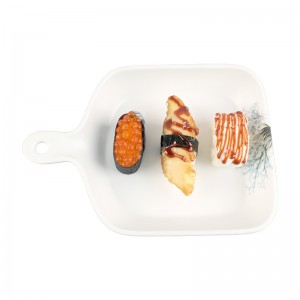 Vassoio per alimenti da portata in melamina da ristorante rettangolare stampato personalizzato con manico