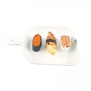 Bandeja de comida para servir de melamina rectangular impresa personalizada para restaurante con asa