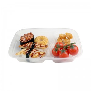 Прозирна пластична кутија за ручак/контејнер за храну за понети са 3 одељка