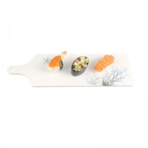 Beliebte, umweltfreundliche, hochwertige neue Design-Herstellung von 15 Zoll großen, rechteckigen Sushi-Melaminplatten