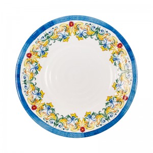 Hot sale high quality food dinner plate set decal colorful round plate&dishes royal melamine plate