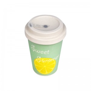 Wholesale BPA free Reusable Biodegradable bamboo fiber coffee cup with silicone lid