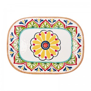 Custom Print Colorful Large Tray Flower Rectangle Plastic Dinner Tray Melamine Serving Tray