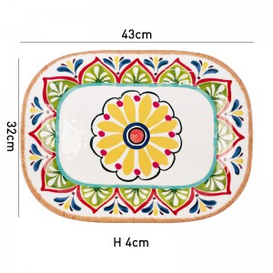 Custom Print Colorful Large Tray Flower Rectangle Plastic Dinner Tray Melamine Serving Tray