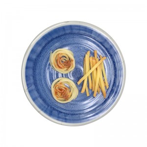 Azurblå rund form med teksturreaktivt design i melamin middagstallerken