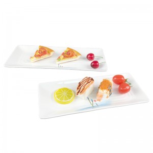 Правоаголна пластична чинија за суши и риба за суши ресторан и хотелска продавница и продавница за малопродажба со бисерен сјај во бела боја чинија за садови