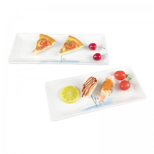 सुशी रेस्तरां और होटल की दुकान और खुदरा स्टोर के लिए मोती की चमक वाले सफेद रंग की डिश प्लेट के साथ आयताकार प्लास्टिक सुशी और मछली की थाली