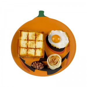14 inch Halloween holiday design pumpkin shape melamine serving platter round food serving tray