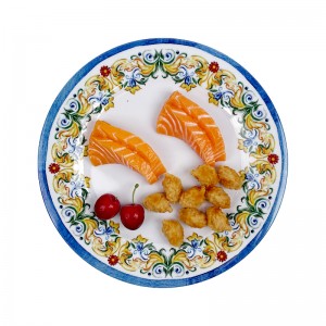 უნიკალური თეთრი მელამინის ყვავილის ნიმუში 10 დიუმიანი სადილის თეფში კერძი