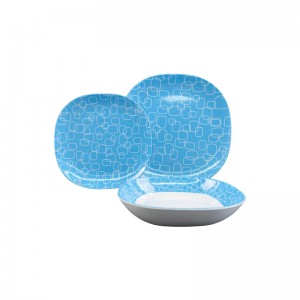 파란색 사각형 접시와 그릇 식기 세트 식기류 도매를 제공하는 칼 붙이 플라스틱