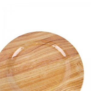 कस्टम डेकोरेटिव्ह होम रेस्टॉरंट स्मूद सरफेस मेलामाइन प्लेट मोठी गोल लाकडी खाद्यपदार्थ देणारी डिश