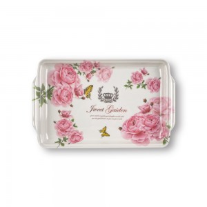 Сватбен комплект с розови цветя Сервиращ персонализиран дизайн Бял правоъгълник Голям изискан меламинов поднос За фабрична цена на едро