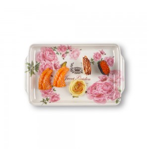 Pink Flower Wedding Set Serving Custom Design White Rectangle Large Fancy Melamine Tray For factory price wholesale