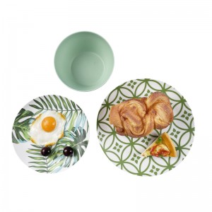 15pcs Melamine Dinnerware Sets Dinner Plates Salad Dishes Bowls Cups Service for 5 Leaves Pattern Lightweight