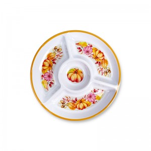 Wholesale Fall Harvest Melamine Chip and Dip Serving Tray Divided Party Platter for Snacks Veggies Salsa Customizable Eco-friendly