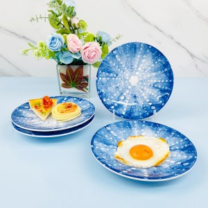 Blauwe ronde zoals keramische serviesgoed Restaurant Catering Plastic gerechten Onbreekbare melamineplaten voor hotel