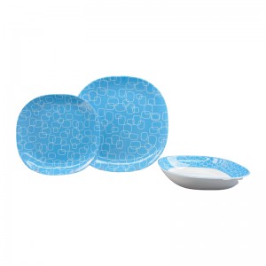 Mga plastik nga kubyertos nga nagsilbi nga Blue square Plate ug bowl tableware set sa panihapon nga pakyawan