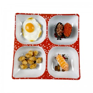 Заводська оптова біла меламінова тарілка з 4-ма відділеннями, роздільною квадратною тарілкою для закуски, десерту