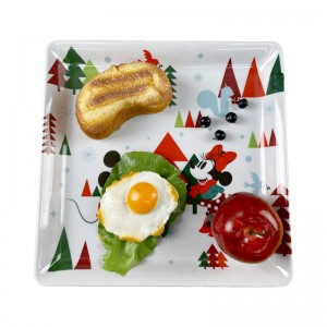 20,3 cm Weihnachtsmuster, moderner Stil, individuell anpassbarer, wiederverwendbarer quadratischer Teller, Wüstenteller, Melamin-Hartplastik, Dessert-Snack-Beilagenteller