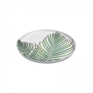 Design Printed Dinner Plates Creative Green Leaf Pattern Melamine Wedding Decor Charger Plate For Restaurant