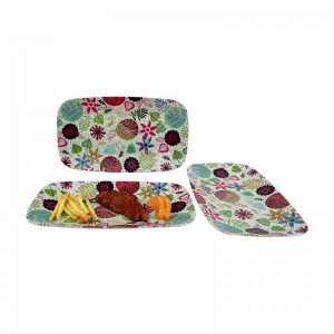 Factory Manufacture Ferskate Hot Selling Bamboo Fiber Round Square Oanpaste Food Serving Tray
