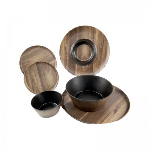 Wood Grain Design Luxury Dinner Set Hotera Imba Yemuchato Plastic Dinnerware Sets Melamine Tableware set