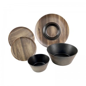 Wood Grain Design Luxury Dinner Set Hotera Imba Yemuchato Plastic Dinnerware Sets Melamine Tableware set