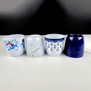 Персонализиран дизайнерски комплект меламинова чаша за чай с пълноцветен интериор и външен етикет за вечеря или салата
