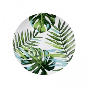 Wholesale Cheap Summer Gifting Unbreakable 8″ 10 Inch Leaf Pattern Round Food Melamine Fruit Plate