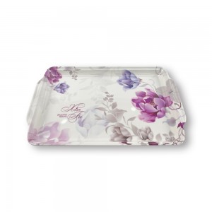 Grosir New Design Purple Flower Melamine porsi Tray Food woh-wohan Plate Teh Kopi Trays