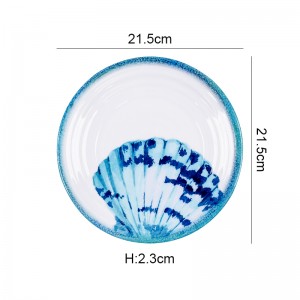 Hot sales ocean series round shape with shell design melamine fruit cake candy plate