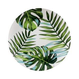 Wholesale Cheap Summer Gifting Unbreakable 8″ 10 Inch Leaf Pattern Round Food Melamine Fruit Plate