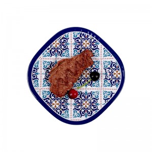 Vairumtirdzniecība pielāgotas baltas uzlīmes Melamīna šķīvji Melamīna kvadrātveida vakariņu šķīvji ar jauku kvalitāti