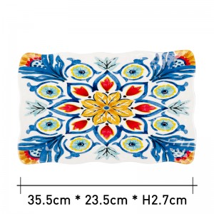 Factory Wholesale Flower Printed Rectangular Food Serving Tray Melamine Plastic Tray