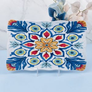 Factory Wholesale Flower Printed Rectangular Food Serving Tray Melamine Plastic Tray