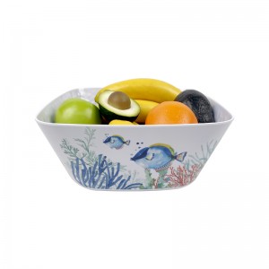 8″ mangkuk salad melamin mencetak tersuai mangkuk melamin persegi yang digunakan untuk mangkuk salad melamin sayur-sayuran