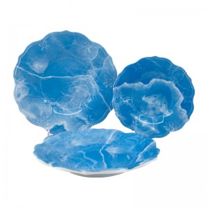 Home Plastic Blue Palace Design Modern Elegant Luxury Marble Texture Melamine Large Plate Platter