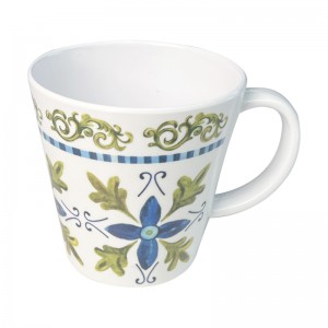 wholesale V shaped melamine coffee mugs with beauty decal for sale