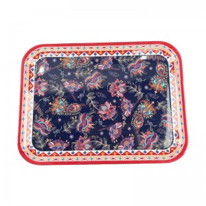 Wholesale High Quality Flower Pattern Rectangle Melamine Plastic Serving Tray