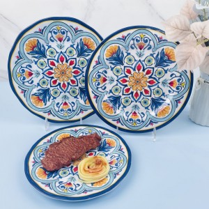 Wholesale Nordic style Customized colorful decal printing round plates set restaurant food grade Melamine Dinnerware dishes