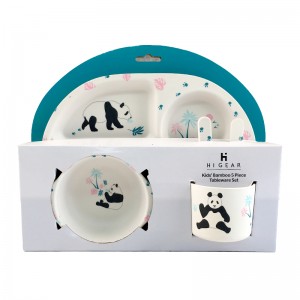Cartoon Panda Pattern Design Luxury Melamine Baby Kid Children Plate Bowl Cup Tableware 5Pcs Dinner Set