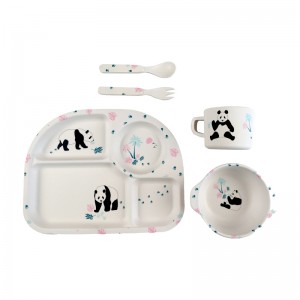 Cartoon Panda Pattern Design Luxury Melamine Baby Kid Mga Bata Plate Bowl Cup Tableware 5Pcs Dinner Set