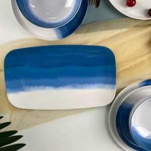 Déngscht Benotzerdefinéiert Blue White Himmel Plastic Melamine Kitchen Uebst Food Display Besteck Frühstück Schacht