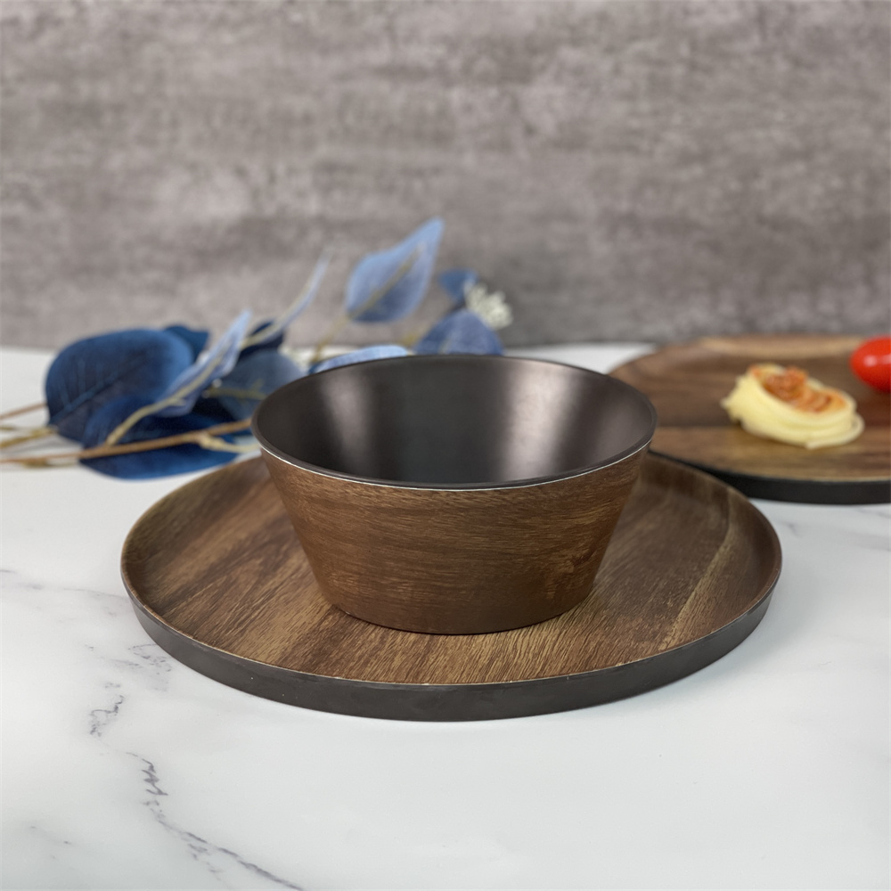 Препоръчайте кафява купа за салата от меламин с дървен дизайн Bestwares