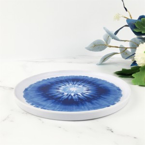 Melamīna plastmasas pielāgota zila stara ziedu raksta apaļa malu plāksne